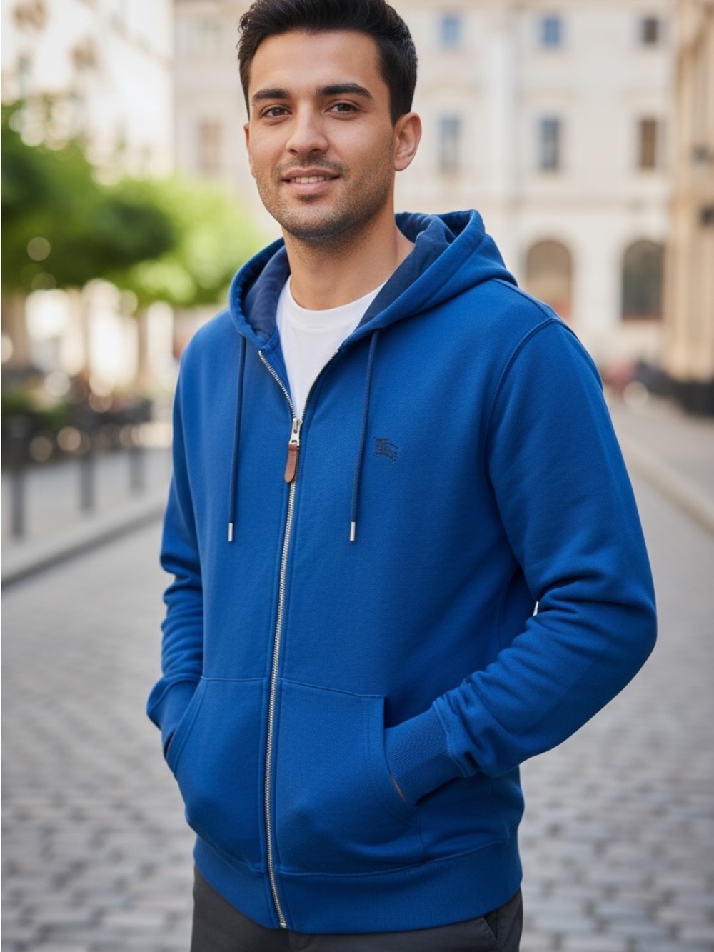 Burberry Men's Blue Hoodie Sweater, Size Xl